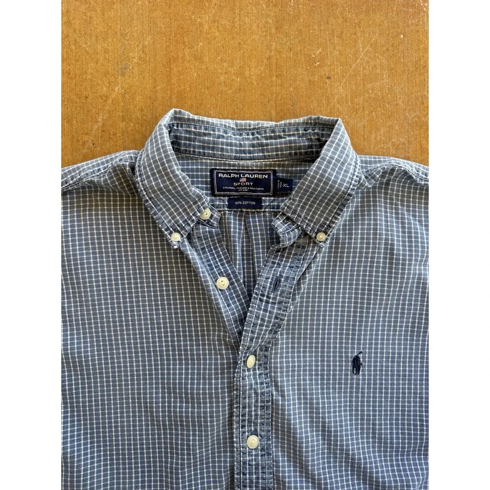 VTG 90s Polo Sport Plaid Checkered Cotton Skater Surfer Button Down Shirt XL